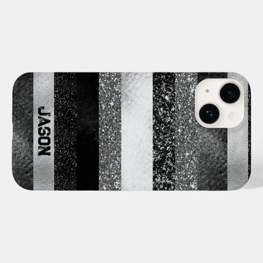 Zwart en zilver Glitter Case-Mate iPhone Case (Achterkant (horizontaal))