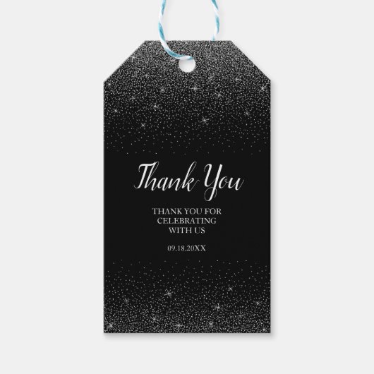 Zwart en Zilver Glitter Gift Labels Cadeaulabel (Voorkant)