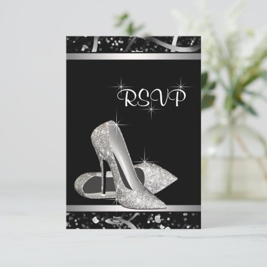 Zwart en Zilver Glitter Hoge Hak Schoen RSVP (Staand voorkant)