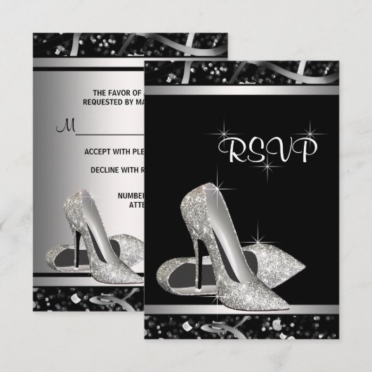 Zwart en Zilver Glitter Hoge Hak Schoen RSVP (Voorkant / Achterkant)
