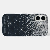 Zwart en zilver Glitter Jeweled Monogram Naam Case-Mate iPhone Case (Achterkant (horizontaal))