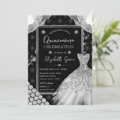 Zwart en Zilver Glitter Jurk Quinceanera Kaart (Staand voorkant)