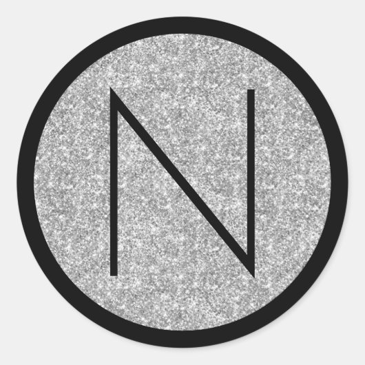 Zwart en zilver glitter monogram ronde sticker (Voorkant)