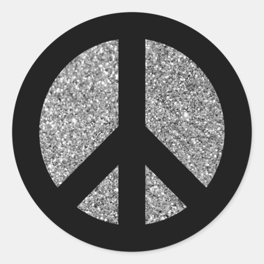 Zwart en zilver Glitter Photo Peace Symbol Ronde Sticker (Voorkant)