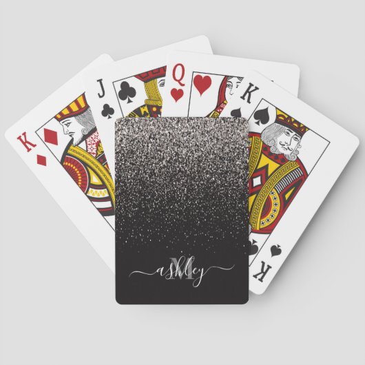 Zwart en zilver Glitter Pokerkaarten (Achterkant)