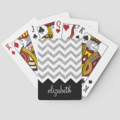 Zwart en zilver Glitter Print Chevron en naam Pokerkaarten (Achterkant)