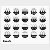 Zwart en zilver Glitter Print Chevron en naam Ronde Sticker (Vel)