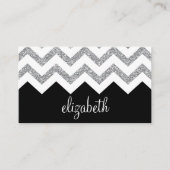 Zwart en zilver Glitter Print Chevron en naam Visitekaartje (Voorkant)