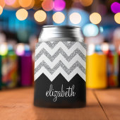 Zwart en zilver Glitter Print Chevrons en naam Blikjeskoeler