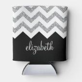 Zwart en zilver Glitter Print Chevrons en naam Blikjeskoeler (Voorkant)