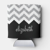 Zwart en zilver Glitter Print Chevrons en naam Blikjeskoeler (Achterkant)