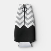 Zwart en zilver Glitter Print Chevrons en naam Flesjeskoeler (Achterkant)