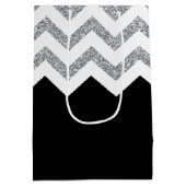 Zwart en zilver Glitter Print Chevrons en naam Medium Cadeauzakje (Achterkant)