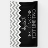 Zwart en zilver Glitter Print Chevrons en naam Spandoek (Verticaal)
