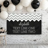 Zwart en zilver Glitter Print Chevrons en naam Spandoek