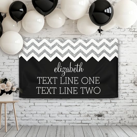 Zwart en zilver Glitter Print Chevrons en naam Spandoek