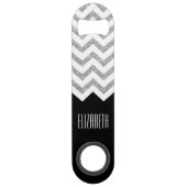 Zwart en zilver Glitter Print Chevrons en naam Speed Flessenopener (Achterkant)