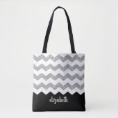 Zwart en zilver Glitter Print Chevrons en naam Tote Bag (Voorkant)