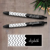 Zwart en zilver Glitter Print Chevrons en naam Zwarte Inkt Pen