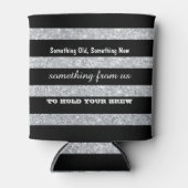 Zwart en Zilver Glitter Stripes | Bruiloft Blikjeskoeler (Voorkant)