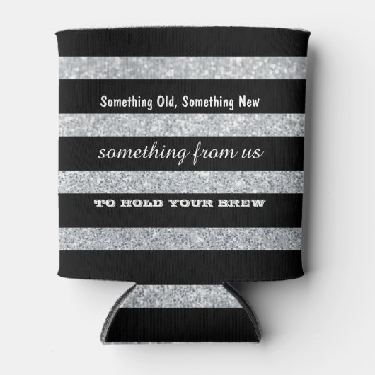 Zwart en Zilver Glitter Stripes | Bruiloft Blikjeskoeler (Voorkant)