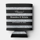 Zwart en Zilver Glitter Stripes | Bruiloft Blikjeskoeler (Achterkant)