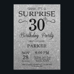 Zwart en zilver Glitter Surprise 30th Birthday Kaart<br><div class="desc">Black and Silver Glitter Surprise 30th Birthday Invitation. Silver Glitter Background Volwassen verjaardag. Mannen of vrouwen uitgenodigd. Elke leeftijd. Voor verdere aanpassing,  te klikken gelieve de knoop "van de Aanpassing het"en ons ontwerphulpmiddel te gebruiken om deze sjabloon te wijzigen.</div>
