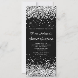 Zwart en Zilver Glitter Sweet Sixteen Kaart