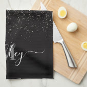 Zwart en zilver Glitter Theedoek (Quarter Fold)