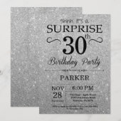 Zwart en Zilver Glitter Verrassing 30e Verjaardag Kaart (Voorkant / Achterkant)