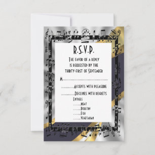 Zwart en zilver goud formele bruiloft R.S.V.P RSVP Kaartje