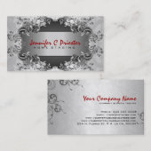 Zwart en zilver grijs  Abstract Floral design Visitekaartje (Voorkant / Achterkant)