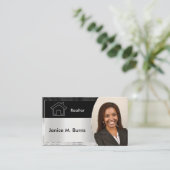 Zwart en zilver grijs fotoontwerp visitekaartje (Staand voorkant)