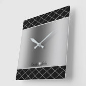 Zwart en zilver grijs geometrisch ontwerp vierkante klok (Hoek)