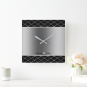 Zwart en zilver grijs geometrisch ontwerp vierkante klok (Huis)
