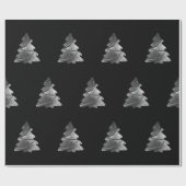 Zwart en zilver grijs kerstboompatroon cadeaupapier (Vlak)