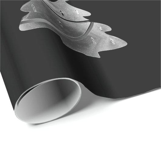 Zwart en zilver grijs kerstboompatroon cadeaupapier (Rol Hoek)