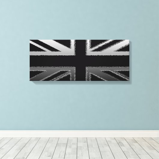 Zwart en zilver grijs Union Jack Canvas Print (Insitu (Houten vloer))