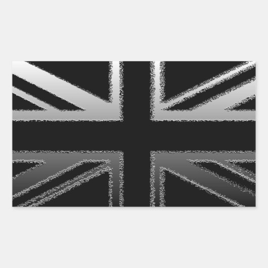 Zwart en Zilver Grijs Union Jack Vlag Rechthoekige Sticker (Voorkant)