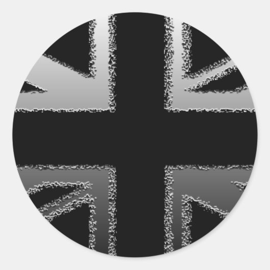 Zwart en Zilver Grijs Union Jack Vlag Ronde Sticker (Voorkant)