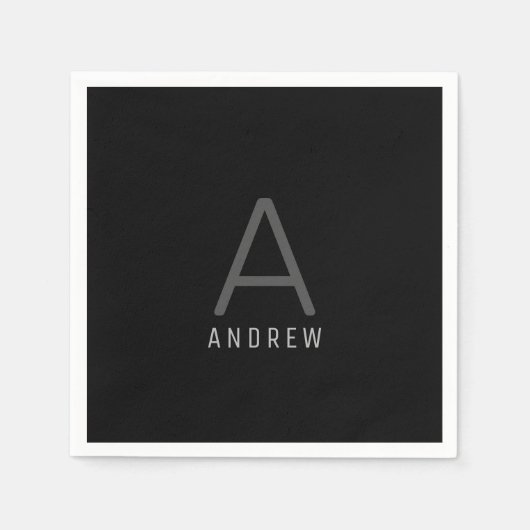 Zwart en zilver Grijze Gepersonaliseerde Monogram  Servet (Voorkant)