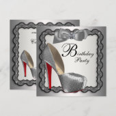 Zwart en Zilver High Heel Shoe Verjaardagsfeest Kaart (Voorkant / Achterkant)