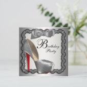 Zwart en Zilver High Heel Shoe Verjaardagsfeest Kaart (Staand voorkant)