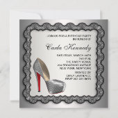 Zwart en Zilver High Heel Shoe Verjaardagsfeest Kaart (Achterkant)