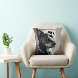 Zwart en Zilver Hond Portret Schilderij Kussen