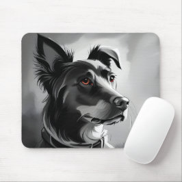 Zwart en Zilver Hond Portret Schilderij Muismat