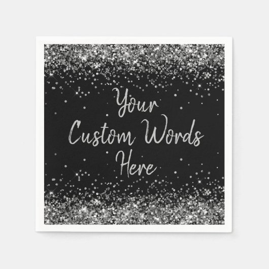 Zwart en Zilver Jubileum Feest Verjaardagsfeest Servet (Voorkant)