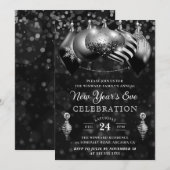 Zwart en zilver Kerstballen Nieuwjaar Kaart (Voorkant / Achterkant)