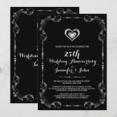 Zwart en zilver Lijst, Heart Silver Jubileum Kaart (Voorkant / Achterkant)