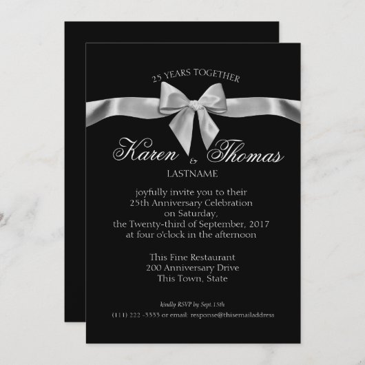 Zwart en zilver lint 50ste verjaardag kaart (Voorkant / Achterkant)